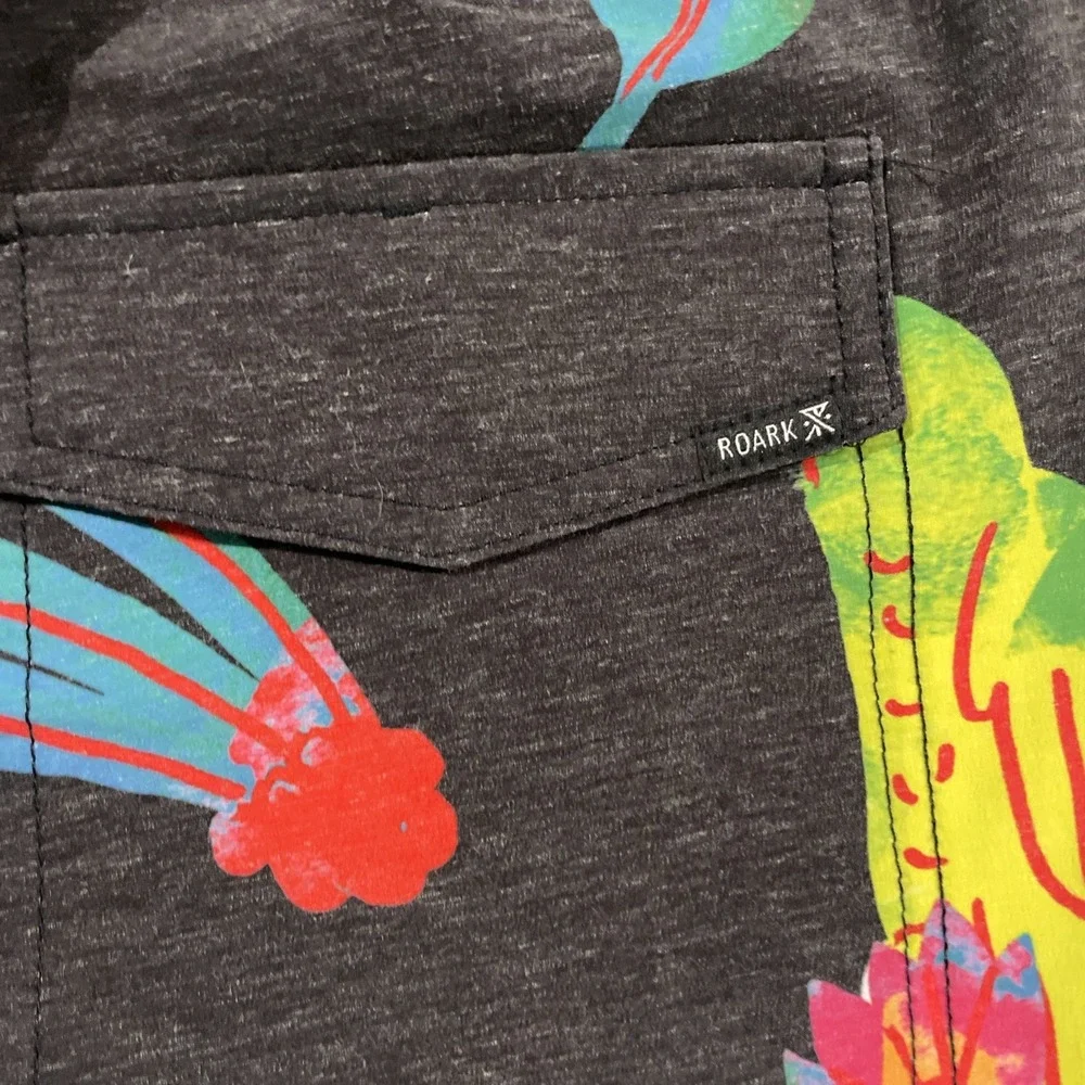 ROARK Shorey Macaw - Men's Parrot Black Board Shorts Swim Trunks - Small‎ - NWT